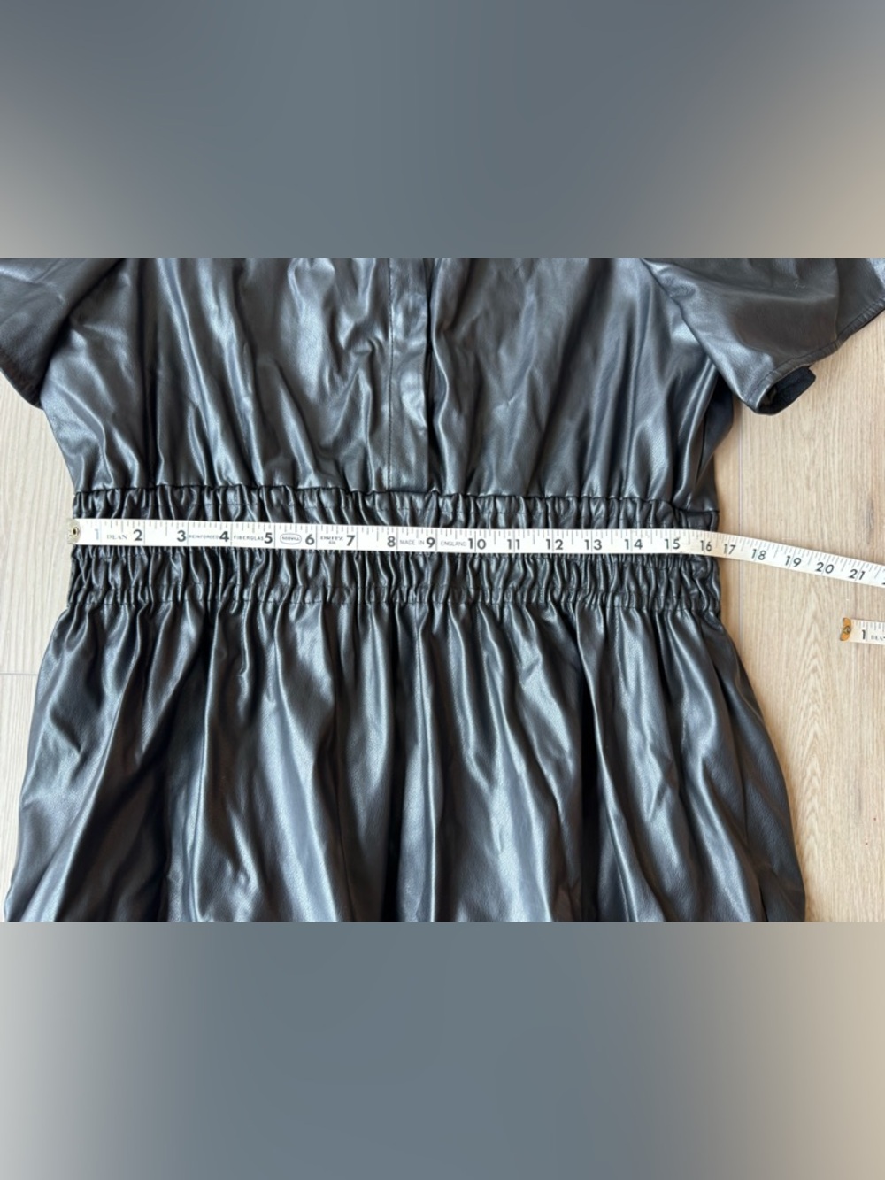 Anthropologie Somerset Vegan Leather Mini Dress Black Smocked Tiered Sz  LP EUC - Picture 13 of 16
